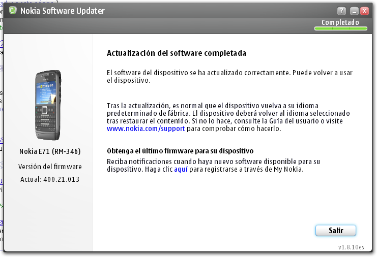 Finish update firmware nokia e71